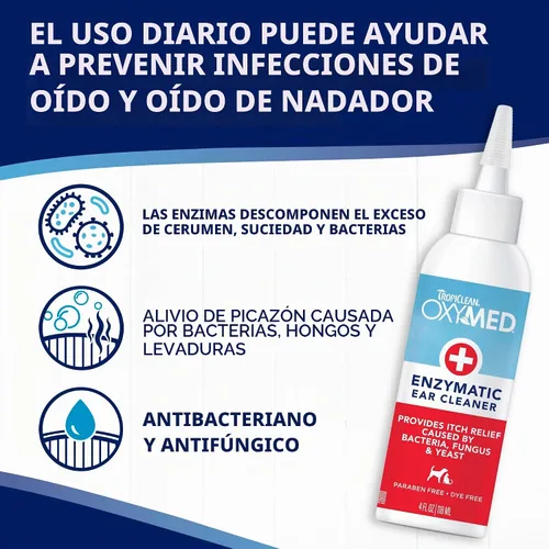 Vista 5 de TropiClean OxyMed - Limpiador enzimático de oídos para perros, recomendado por veterinarios, 4 onzas Limpiador de oídos enzimático