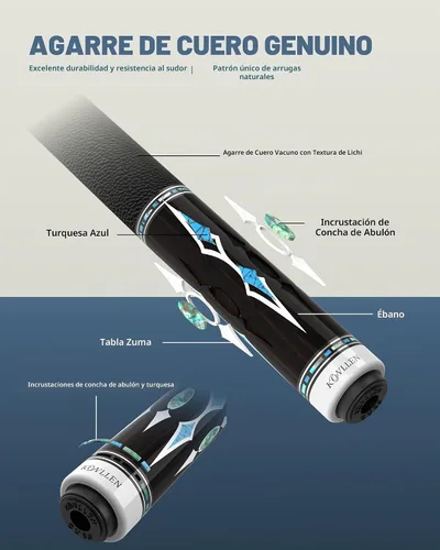 Vista 9 de KONLLEN Pool Cue, Dual Shaft, Carbon Fiber & Maple Shaft, Low Deflection