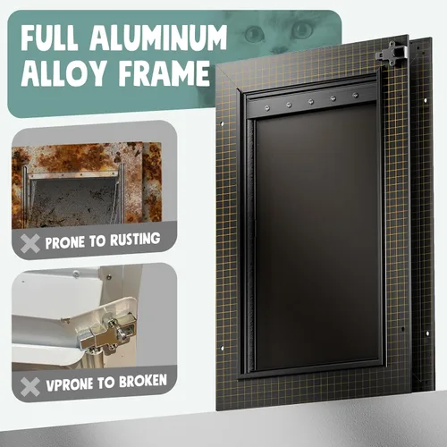 Vista 3 de Puerta de perro para puerta totalmente de aluminio con 3 solapas negras, puerta para perros grandes, puerta resistente para mascotas para perros