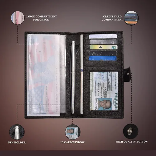 Vista 2 de Fundas de cuero RFID hechas a mano para hombres y mujeres con 6 tarjetas de crédito y 1 ranura para identificación y soporte para bolígrafo