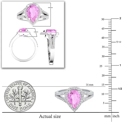 Vista 9 de Dazzlingrock Collection Anillo de compromiso con forma de lágrima y diamante blanco natural redondo de 0.45 quilates con halo de diamantes blancos