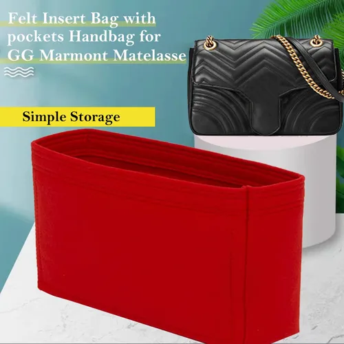 Vista 3 de Organizador de bolso de fieltro con bolsillos, mini bolso moldeador para bolso de hombro GG Marmont Matelasse, se convierte en bandolera (M, rojo)