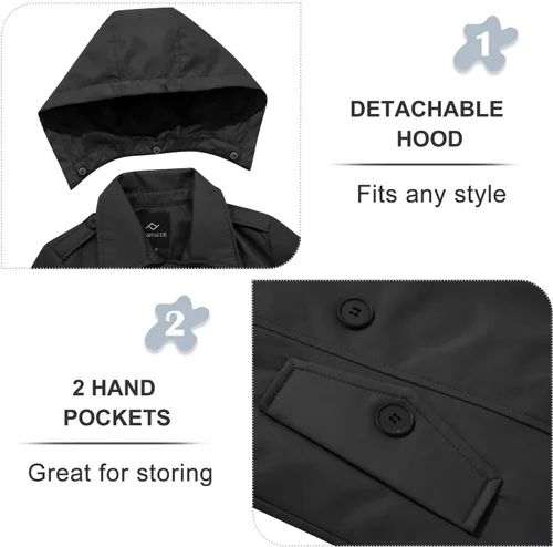 Vista 4 de FARVALUE Gabardina impermeable para mujer, cortavientos de doble botonadura, abrigo clásico con solapa con cinturón y capucha extraíble