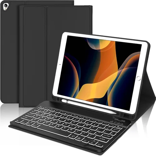 Vista 11 de Funda con teclado táctil para iPad de 9ª/8ª/7ª generación de 10.2 pulgadas, Pro 10.5, Air 3ª generación, funda inteligente con soporte para lápices