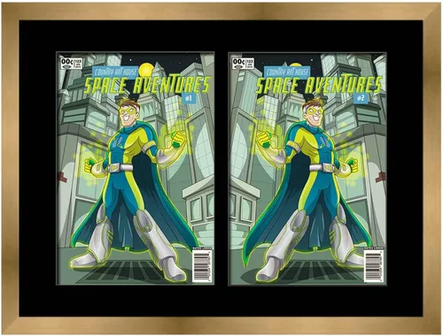 Vista 32 de Marco de cómic blanco mate para cómics publicado entre 1938 y 1955 (marco de madera maciza de cómic de la edad dorada) hecho para mostrar 4 cómics