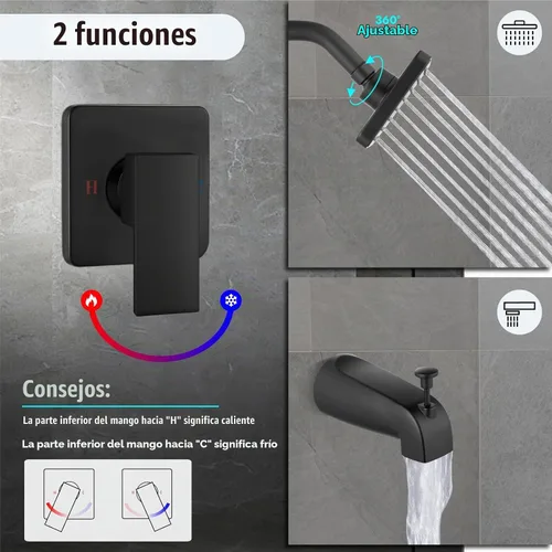 Vista 3 de Heyalan Juego de grifo de ducha de 4 pulgadas con boquilla y válvula, negro