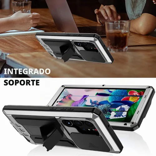 Vista 6 de Funda de metal compatible con Samsung Galaxy S23, funda de metal resistente de grado militar, funda protectora de cuerpo completo con soporte