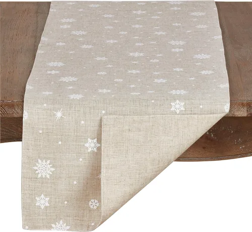 Vista 2 de Saro Lifestyle Camino de mesa con diseño de copo de nieve, natural, 16 x 54 pulgadas