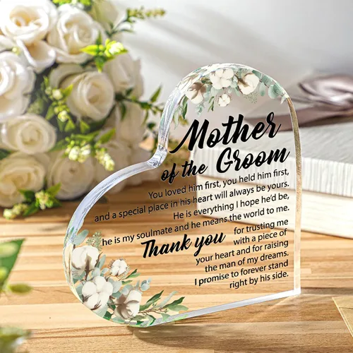 Vista 2 de Regalo para la madre del novio de la novia, regalos de madre del novio, regalos de boda, regalo de corazón cuadrado acrílico, regalo