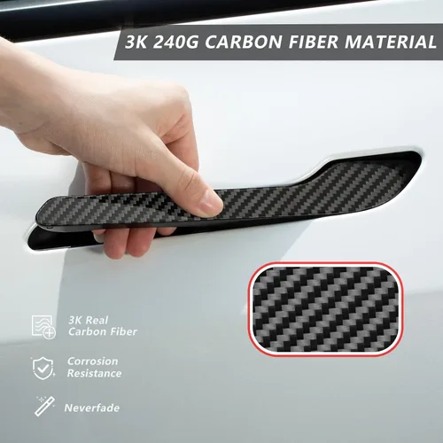 Vista 2 de T-carbon Funda para manija de puerta compatible con Tesla de fibra de carbono real, compatible con Tesla Modelo 3 Modelo Y 2017-2023, accesorios