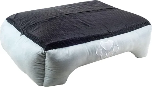 Vista 8 de Happycare Textiles - Cama para perro rectangular larga para mascotas con bordado de huella de perro, tamaño mediano, Azul con inserto ortopédico.