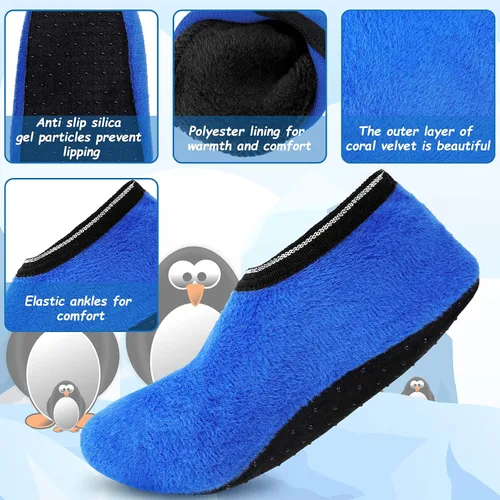Vista 3 de SATINIOR 4 pares de calcetines antideslizantes para niños pequeños, calcetines de terciopelo coral, calcetines cálidos para bebés y niños pequeños