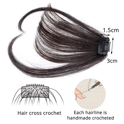 Vista 4 de Blunt Bangs - Extensiones de cabello con clip de aire natural, con flequillo frontal falso, color negro y marrón (4#)
