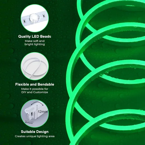 Vista 4 de LUXONIC Tira de luz LED de neón, tira de luz RGB impermeable de 16.4 pies con aplicación/control remoto, luces de cuerda flexible de 24 V, múltiples