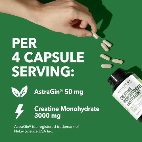 Vista 8 de Cápsulas de monohidrato de creatina micronizada con AstraGin - Apoya la fuerza muscular, la energía y la recuperación - 120 unidades - Fórmula