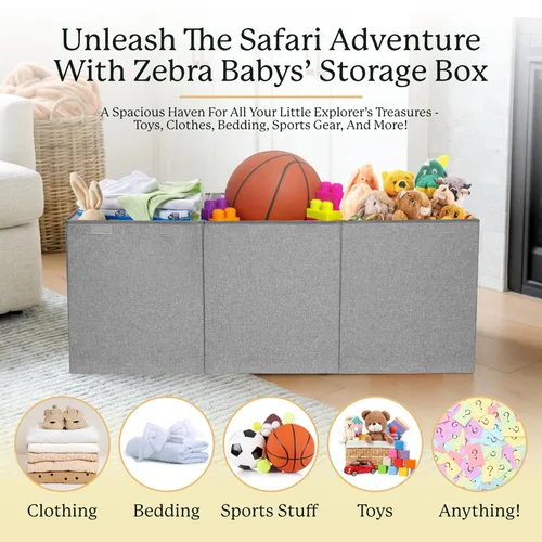 Vista 2 de Zebra Baby Organizador de almacenamiento de juguetes para niños y niños pequeños, 40 x 13.5 x 16.5 pulgadas, baúl plegable grande para juguetes