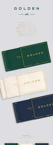 Vista 2 de BTS Jungkook Golden 1st Solo Álbum Estándar Versión Sólida CD+1p Póster plegado en paquete+64p PhotoBook+2p Postal+2p PhotoCard+2ea Symbol