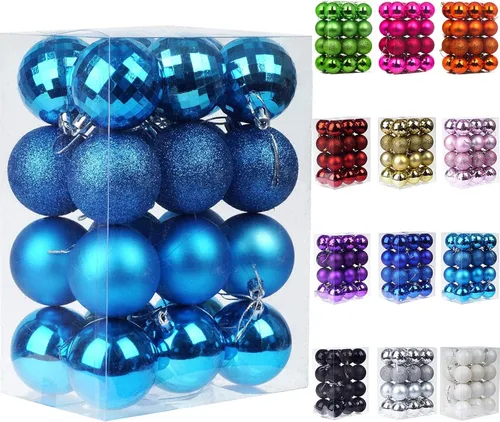 Vista 33 de Emopeak - Juego de 24 esferas navideñas, ornamentos irrompibles, 4 estilos, decoración colgante para árbol de Navidad, boda o fiesta
