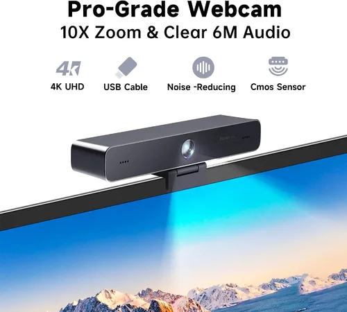 Vista 5 de Horion Cámara de conferencia 4K con micrófono, cámara de encuadre automático para PC, zoom EPTZ 10X, Plug & Play USB 3.0, video con doble micrófono