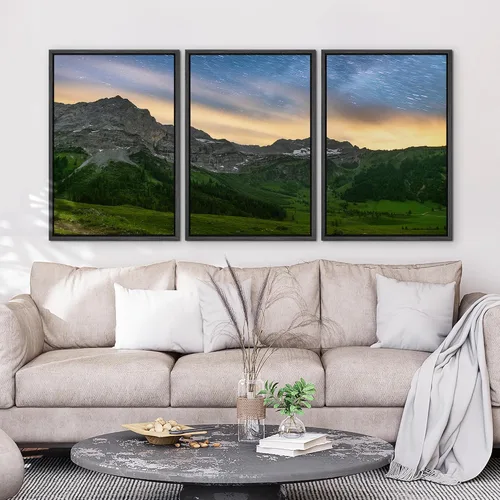 Vista 3 de wall26 Lienzo enmarcado para pared, juego de arte de noche estrellada sobre montañas, cielo nocturno tranquilo, naturaleza, desierto, fotografía