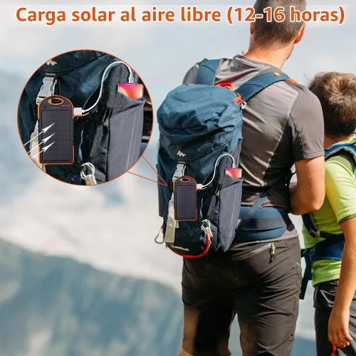 Vista 2 de Tira de luces para interiores y exteriores con cargador de panel solar, impermeable, recargable, 17 luces LED, desmontables de 30 pies de largo, 7