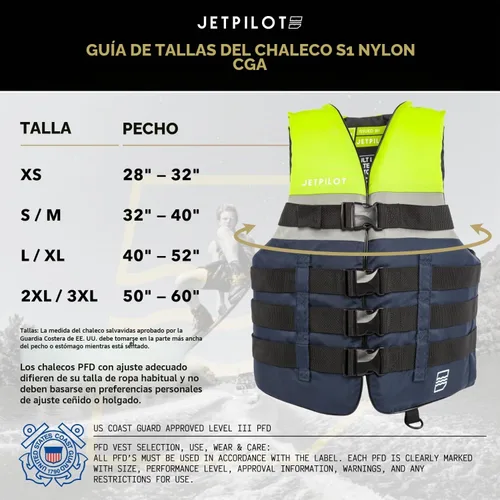 Vista 5 de Jetpilot S1 Chaleco salvavidas de nailon aprobado por la Guardia Costera PFD-Neon-L/XL