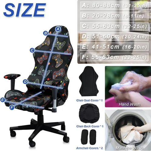 Vista 6 de Fundas para sillas de videojuegos, impresión 3D, elástica, reclinable, para computadora, con funda para reposabrazos (sin sillas) (A)