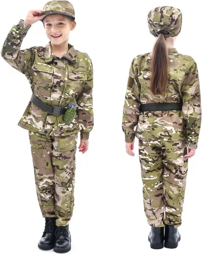 Vista 3 de Tacobear Army Soldier Military Costume for Kids Boys Ages 3-11 Halloween Dress Up Role Play Set with Toy Accessories