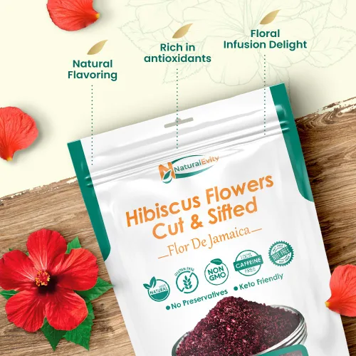 Vista 3 de NaturalEvity Flores de hibisco secas enteras (4 onzas) + hibisco cortado y tamizado (32 onzas) – Pétalos de alta calidad sin OMG secados al sol