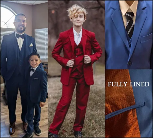 Vista 7 de Boys Suits 5 Pieces Slim Fit Blazer Pants Black Blue Outfit Suit for Wedding Set with Tie