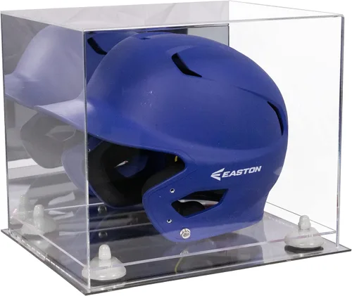 Vista 164 de Better Display Cases Vitrina acrílica para casco de bateo de béisbol con espejo, elevadores rosados, montaje en pared y base de espejo (V22/A012)