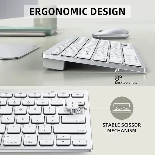 Vista 2 de Teclado y mouse Bluetooth compatibles con Mac, OMOTON Ultra Slim Wireless Keyboard y Mouse Combo Compatible con MacOS, MacBook Pro/Air, iMac, Mac