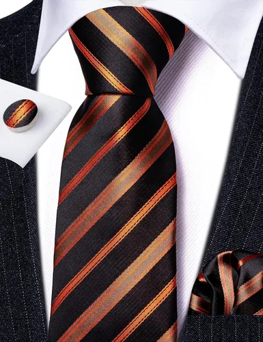 Vista 55 de Barry.Wang Juego de corbatas para hombre, corbata de seda a rayas, tejido a cuadros, gemelos formales, negocios, boda