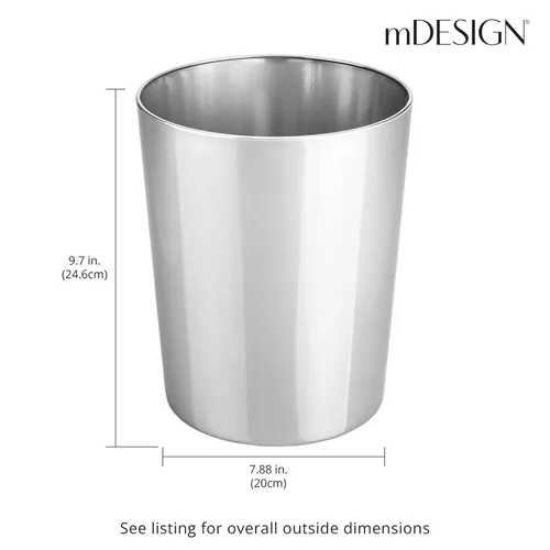 Vista 4 de mDesign Round Metal Small 1.7 Gallon Recycle Trash Can Wastebasket, Garbage Container Bin for Bathrooms, Kitchen, Bedroom, Home Office - Durable