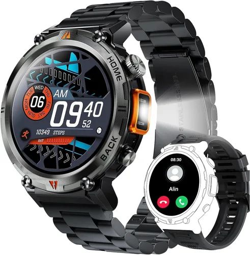 Vista 11 de Reloj inteligente militar para hombres con linterna LED 1.45 "HD 3ATM impermeable Rugged Smart Watch with 100+ Sports Modes Fitness Tracker with