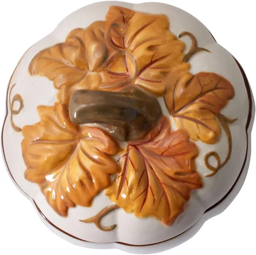 Vista 2 de Pfaltzgraff Cuenco de calabaza cubierto de bayas de otoño, capacidad para 20 onzas, color crema