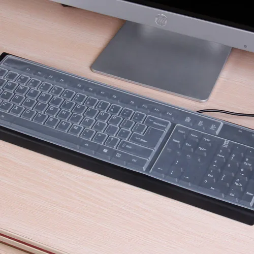 Vista 5 de Piel clara de la cubierta del teclado de la computadora de escritorio para PC 104/107 teclas teclado estándar, anti polvo impermeable teclado
