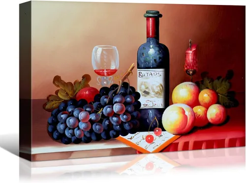 Vista 31 de Denozer - Arte de pared para cocina, lienzo, obras de arte de frutas, uvas, botellas de vino, alimentos, pintura en lienzo para comedor, decoración