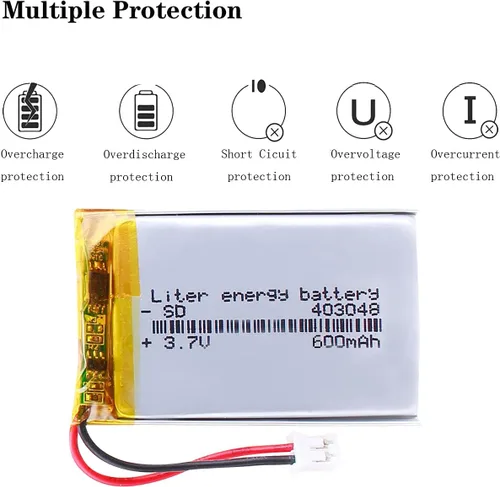 Vista 4 de Liter 403048 Lipo batería recargable de polímero de litio de 3,7 V 600 mAh con conector JST de 0.079 in