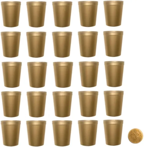Vista 2 de Vasos negros para estadio, paquete de 25, vasos de plástico en blanco de 16 onzas