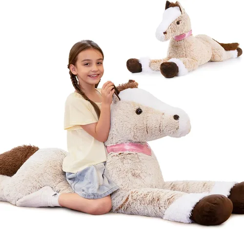 Vista 16 de Tezituor Animales de peluche gigantes de caballo negro de 47 pulgadas, poni de peluche grande realista de 4 pies para niños y niñas, almohada