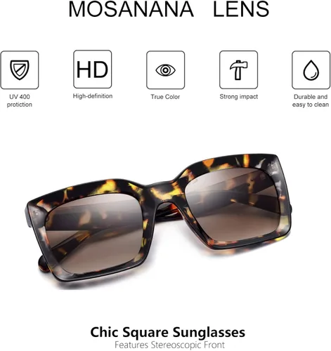 Vista 3 de mosanana Gafas de sol cuadradas para mujer con estilo moderno MS51805