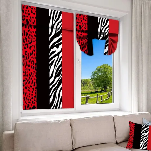 Vista 3 de Cortinas de puerta negras y rojas para ventanas de puerta, estampado de leopardo y cebra, cortinas de ventana para puerta de vidrio francesa