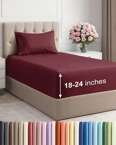Vista 132 de Sábanas individuales de bolsillo extra profundo, sábanas transpirables y refrescantes de 3 piezas, juego de sábanas de lujo para hotel, suaves, sin