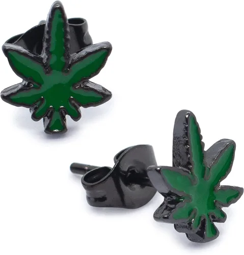 Vista 2 de Pierce2GO - Par de pendientes de 316L con colgante de hoja de marihuana