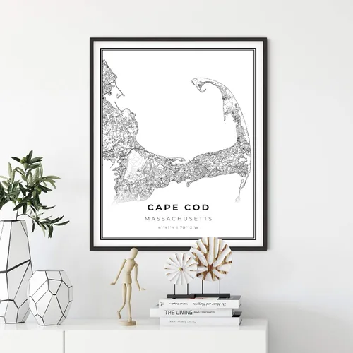 Vista 2 de Cape Cod Map Print, Massachusetts MA USA Map Art Póster, arte de pared moderno, arte de mapa de calle, 24 x 36 pulgadas