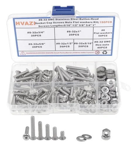 Vista 9 de #2-56#4-40#6-32 UNC Kit de surtido de tornillos de casquillo de cabeza de botón y tuercas de acero inoxidable 390PCS Stainless Steel Button Head