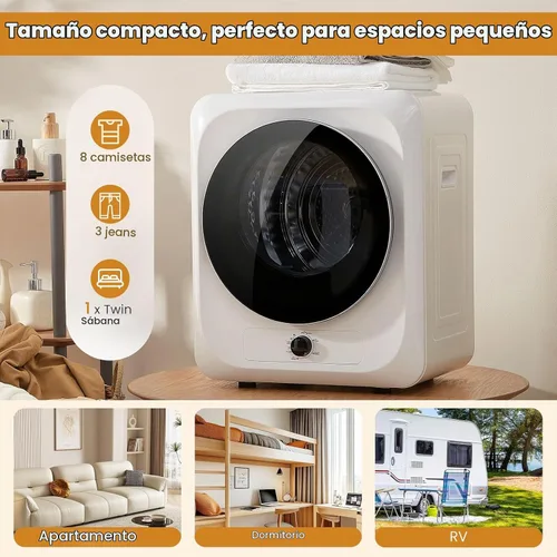 Vista 2 de Auertech - Secadora portátil de 1.5 pies cúbicos para lavandería, secadora compacta de ropa con tambor de acero inoxidable, secadora eléctrica