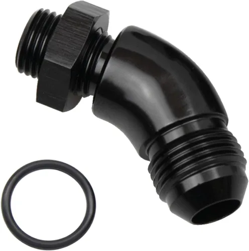 Vista 9 de 45 grados 4AN macho Flare a 4AN ORB puerto adaptador de flujo completo aluminio negro