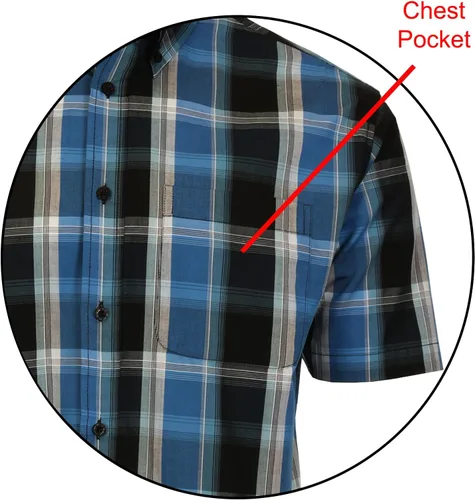 Vista 4 de Gioberti Men's Casual Plaid Button Down Short Sleeve Shirt 1162 - Royal / Negro / Gris